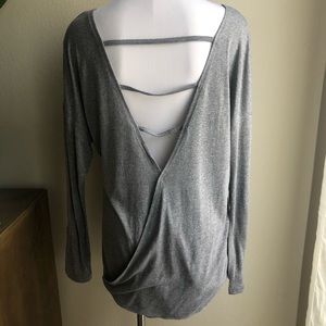 ZELLA Gray Marled Light LS Athletic Top Open Back